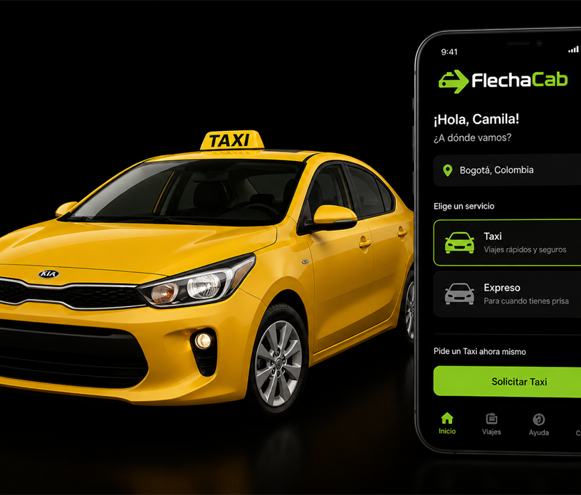 Taxi FlechaCab y aplicación móvil en Colombia